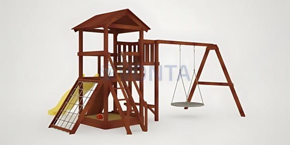Детская площадка Савушка Мастер 2 с качелями Гнездо 1 метр (Махагон)