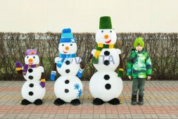 Топиари композиция дед мороз, снегурочка, 3 снеговика — газон Eco