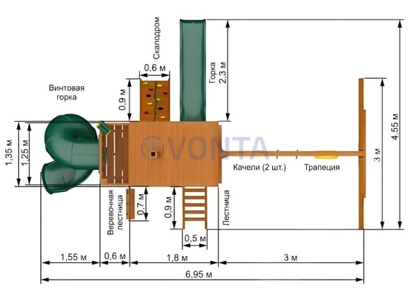 Деревянная детская площадка для дачи Igragrad Шато 2 с трубой (Домик)
