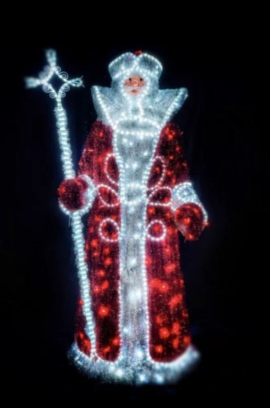 Световая фигура «Дед Мороз» с посохом, мишура