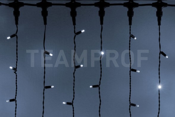 Занавес 2х6 м, флэш, колпачок, БЕЛЫЙ, чёрный провод