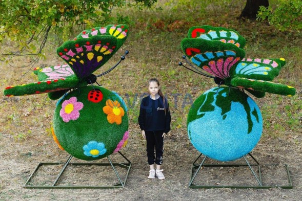 Топиари композиция поляна и глобус с бабочками — газон Eco