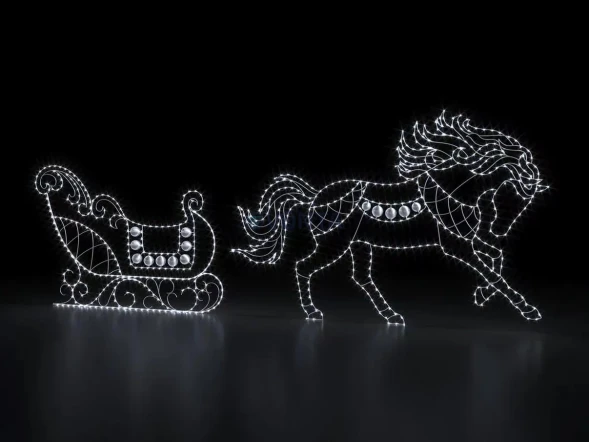 Светодиодная композиция Сани с конем 2D (плоская фигура), (SR060)