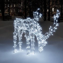 Светодиодная фигура Олень ажурный, пьющий 1,1 м., динамика, белый, (OL83)