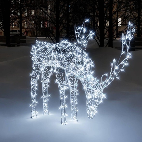 Светодиодная фигура Олень ажурный, пьющий 1,1 м., динамика, белый, (OL83)