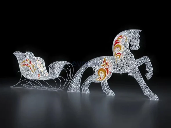 Светодиодная композиция Сани с конем Русская Зима стилизованные (композит) 200 см., (SR059)