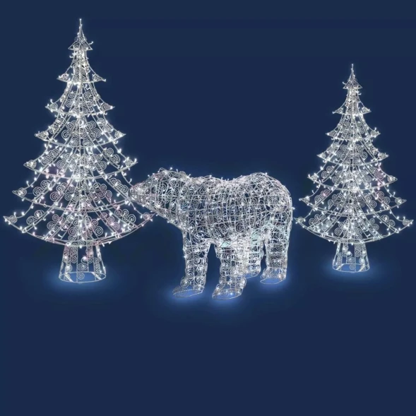 Комплект светодиодных фигур Медведь в лесу 3 шт., (OL354)