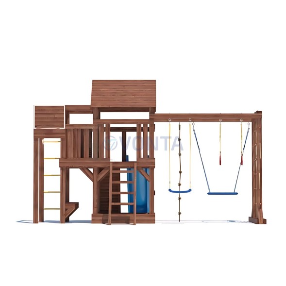 Детская деревянная игровая площадка для улицы дачи CustWood Scout SC10 с деревянной крышей