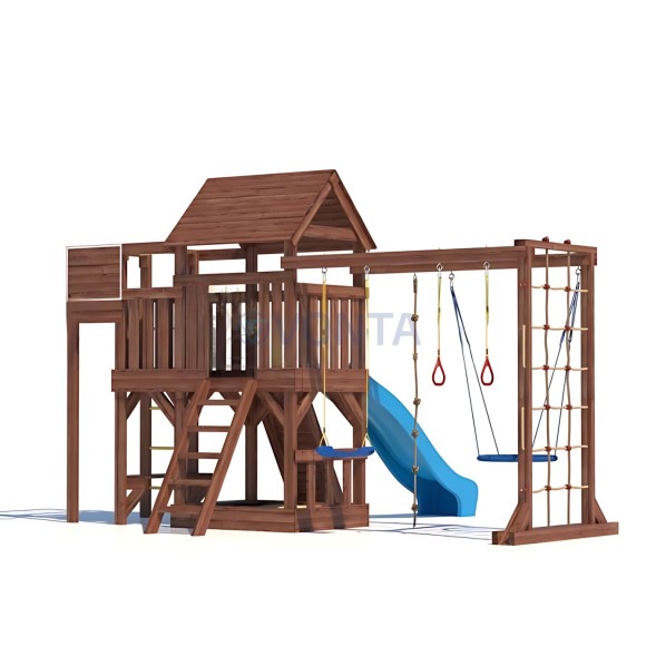 Детская деревянная игровая площадка для улицы дачи CustWood Scout SC10 с деревянной крышей