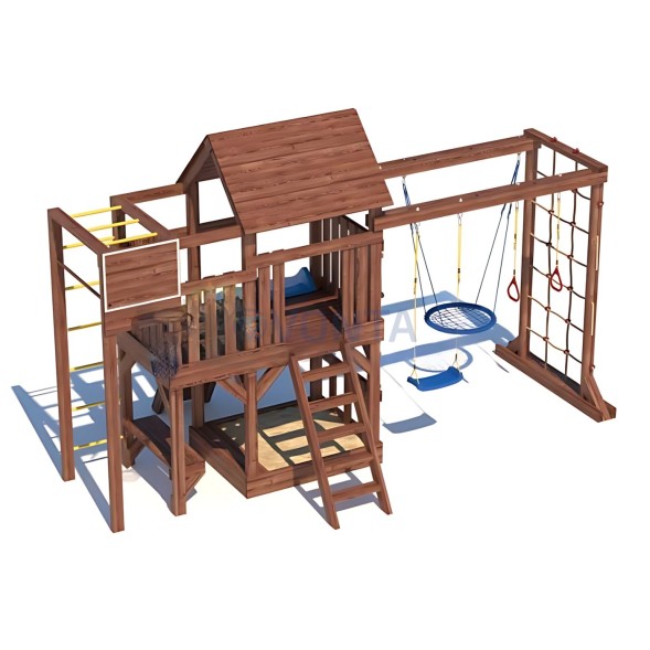 Детская деревянная игровая площадка для улицы дачи CustWood Scout SC10 с деревянной крышей