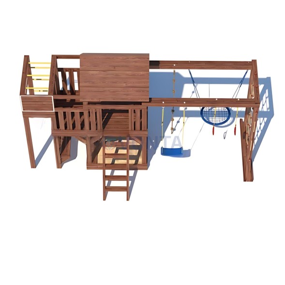 Детская деревянная игровая площадка для улицы дачи CustWood Scout SC10 с деревянной крышей