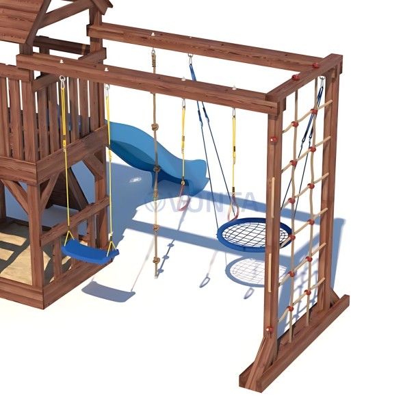 Детская деревянная игровая площадка для улицы дачи CustWood Scout SC10 с деревянной крышей