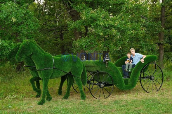 Топиари композиция карета с лошадьми — газон Deluxe