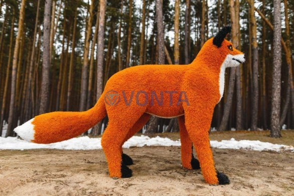 Топиари композиция собака хаски Бреста и лисичка Красотка — газон Eco