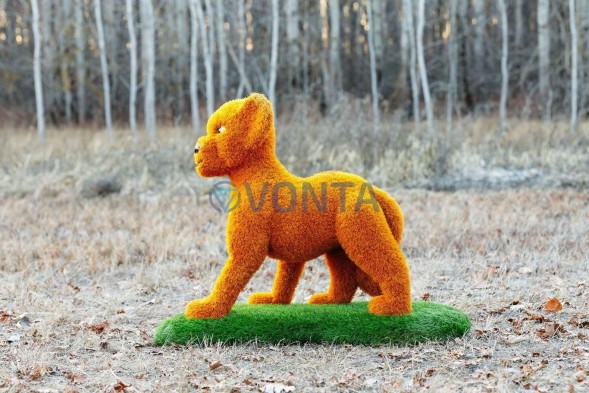 Топиари композиция лев с птичкой, кабан Валери и львенок оранжевый — газон Deluxe + Eco