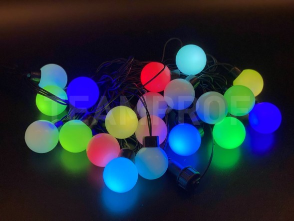 Гирлянда большие шарики, 5м, 24В, RGB, черная резина 2,3мм