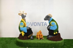 Топиари композиция козел и баран у костра — газон Eco