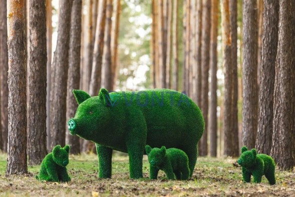 Топиари композиция поросята мама и детки, 4 шт — газон Eco
