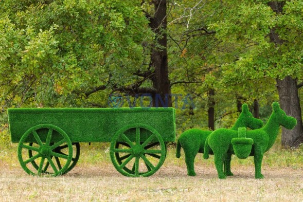 Топиари композиция ослики с телегой — газон Eco