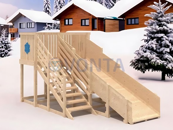 Деревянная зимняя горка IgraGrad Snow Fox скат 4 м без окраски