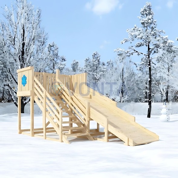 Деревянная зимняя горка IgraGrad Snow Fox скат 4 м без окраски