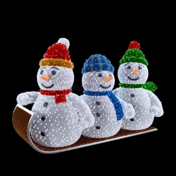 Светодиодная фигура из мишуры Снеговики на санках 160 см., (SR244)