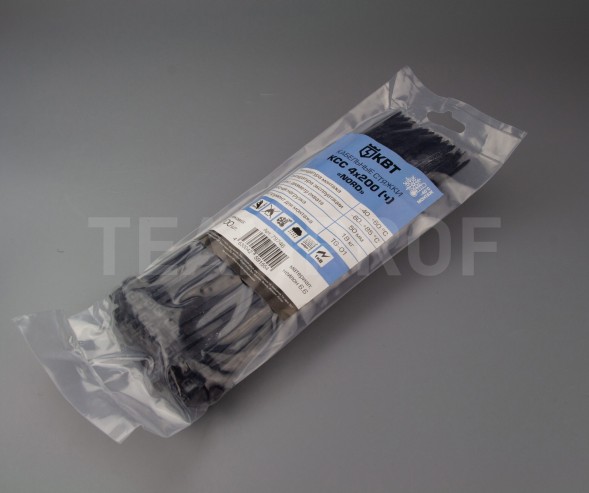 Кабельные стяжки 3.6х200 мм чёрные (100 шт, морозостойкие, УФ-стойкие)