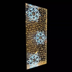 Светодиодное Панно Три Снежинки 300*120 см., Тепло-Белое 220В., IP54