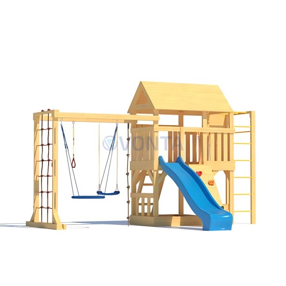 Детская деревянная игровая площадка для улицы дачи CustWood Scout S10 с большой деревянной крышей