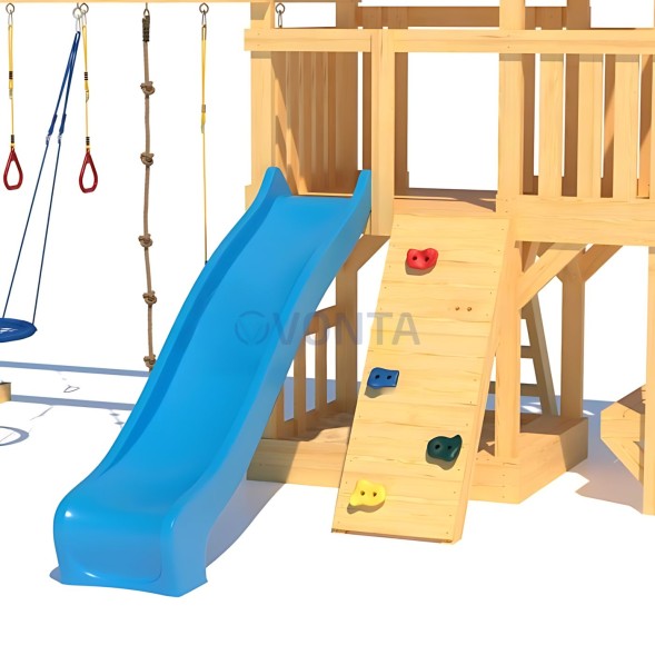 Детская деревянная игровая площадка для улицы дачи CustWood Scout S10 с большой деревянной крышей