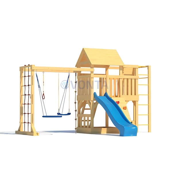 Детская деревянная игровая площадка для улицы дачи CustWood Scout S10 с деревянной крышей