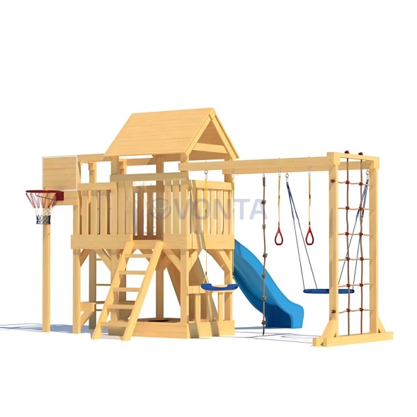 Детская деревянная игровая площадка для улицы дачи CustWood Scout S10 с деревянной крышей