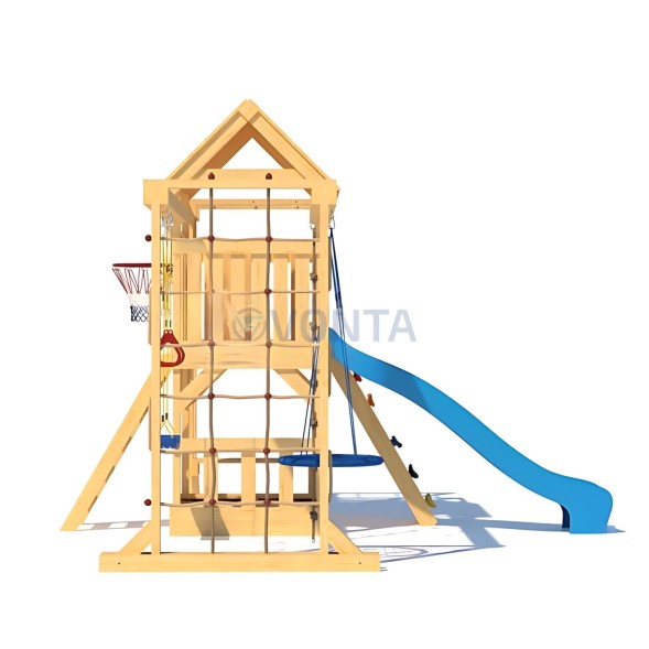 Детская деревянная игровая площадка для улицы дачи CustWood Scout S10 с деревянной крышей