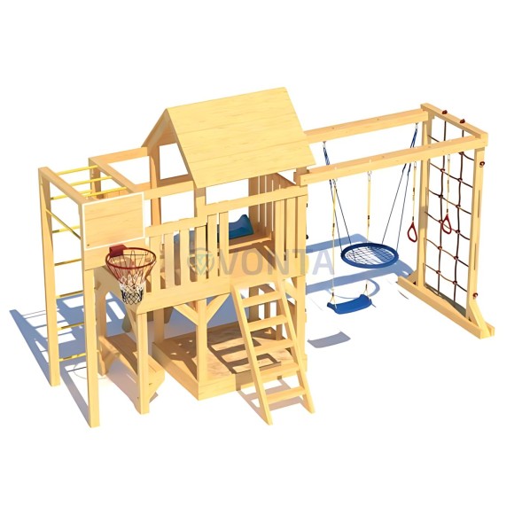 Детская деревянная игровая площадка для улицы дачи CustWood Scout S10 с деревянной крышей