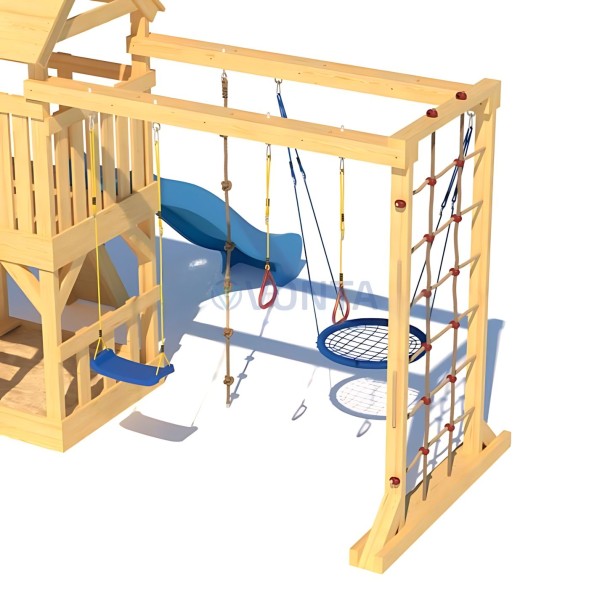 Детская деревянная игровая площадка для улицы дачи CustWood Scout S10 с деревянной крышей