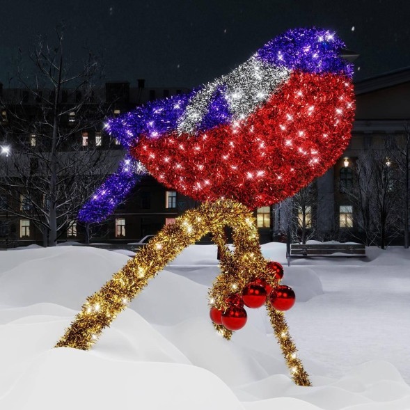 Светодиодная фигура из мишуры Снегирь на ветке 2 м., (3DGR318)