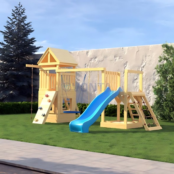 Детская деревянная игровая площадка для улицы дачи CustWood Scout S9 с деревянной крышей