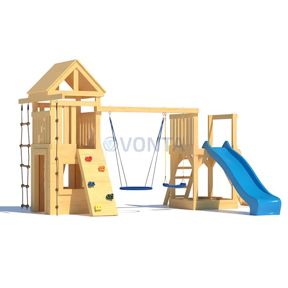 Детская деревянная игровая площадка для улицы дачи CustWood Scout S9 с деревянной крышей