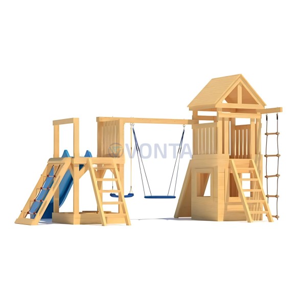 Детская деревянная игровая площадка для улицы дачи CustWood Scout S9 с деревянной крышей