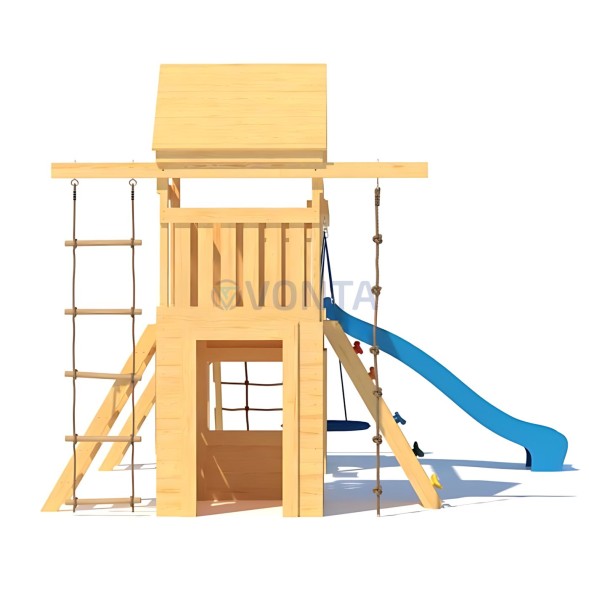 Детская деревянная игровая площадка для улицы дачи CustWood Scout S9 с деревянной крышей