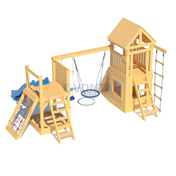 Детская деревянная игровая площадка для улицы дачи CustWood Scout S9 с деревянной крышей