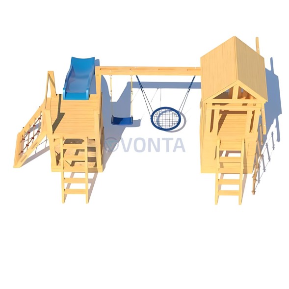 Детская деревянная игровая площадка для улицы дачи CustWood Scout S9 с деревянной крышей