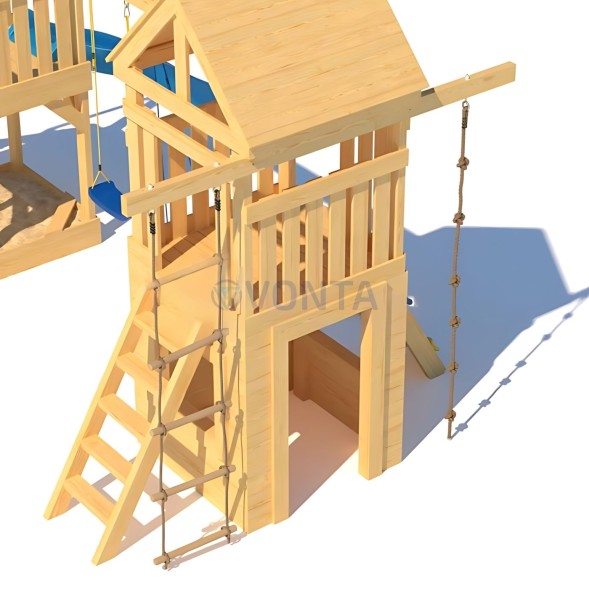 Детская деревянная игровая площадка для улицы дачи CustWood Scout S9 с деревянной крышей