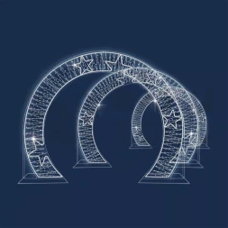 Светодиодный тоннель Серебряные звезды из 3 арок 3.8*3.3 м., холодный-белый, (KMP-502)