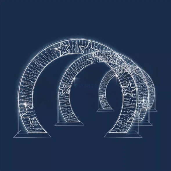 Светодиодный тоннель Серебряные звезды из 3 арок 3.8*3.3 м., холодный-белый, (KMP-502)