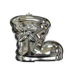 Сапожок глянцевый, серебряный, 15 см