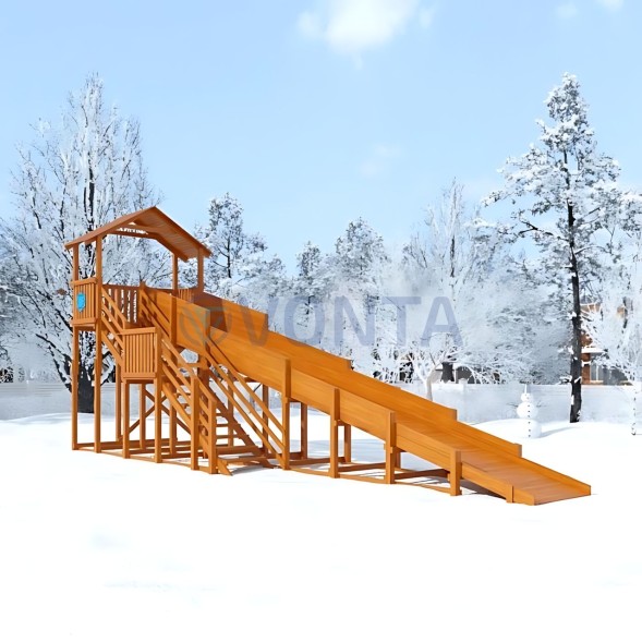 Зимняя деревянная горка IgraGrad Snow Fox (Домик) скат 10 м