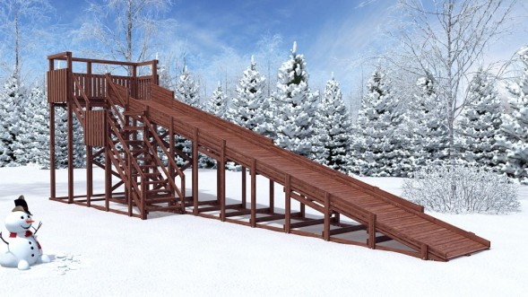 Зимняя деревянная горка Custwood Winter W9 (лестница сбоку, скат 10 м)