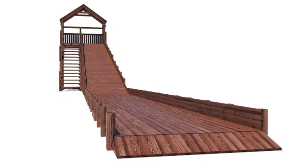Зимняя деревянная горка Custwood Winter W8 с крышей и выкатом (лестница сбоку, скат 8 м)