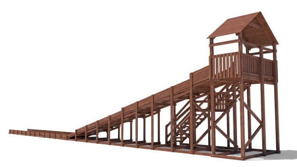 Зимняя деревянная горка Custwood Winter W8 с крышей и выкатом (лестница сбоку, скат 8 м)